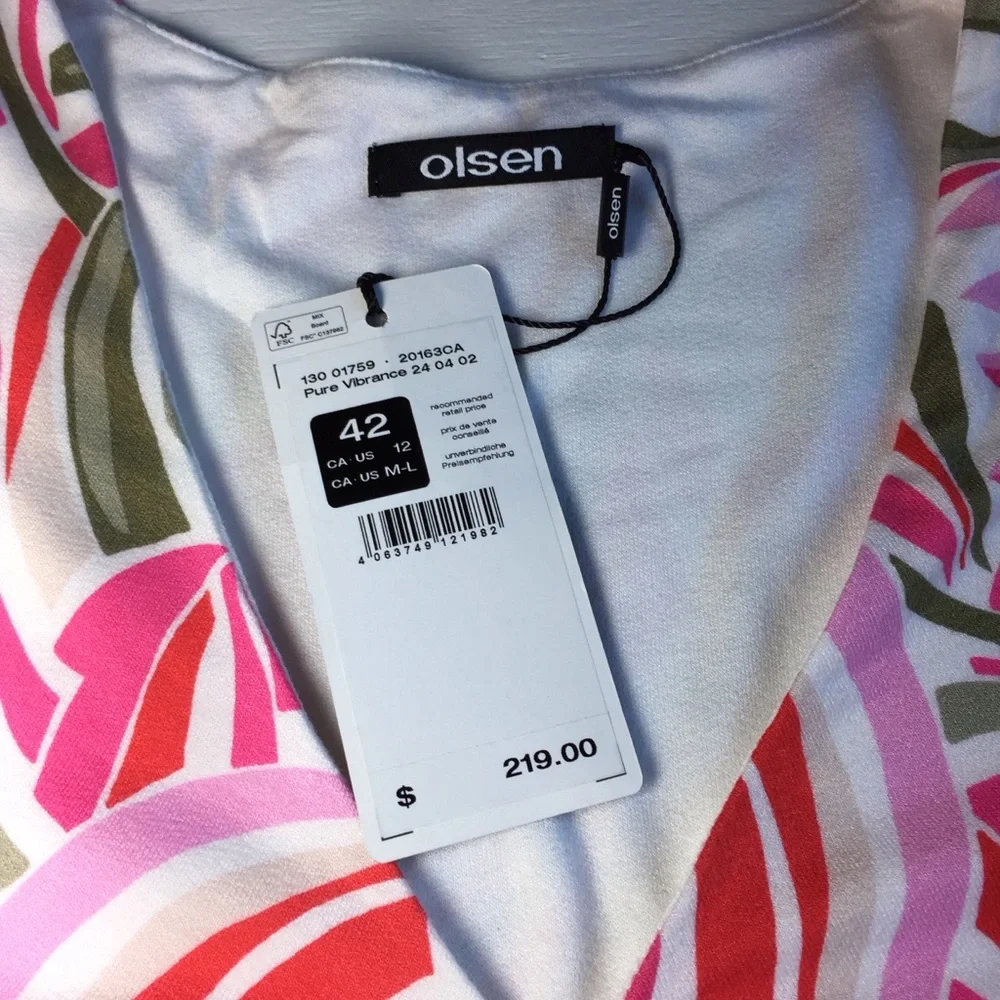 Olsen Pink Leaf Design Jersey Ruched Front Midi Dress Size Large - Picture 7 of 13